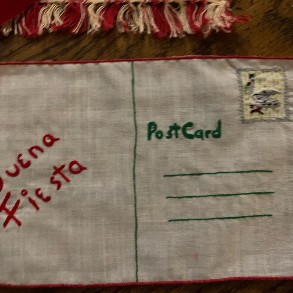 Holiday Postcards Cocktail Napkins Embroider Christmas Cloth Mid Century Linens - Picture 8 of 14